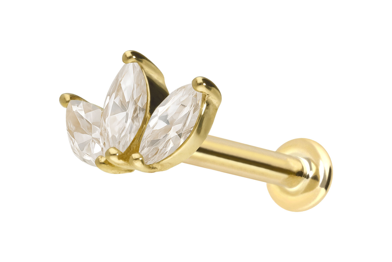 14 Karat Gold Labret Piercing mit Innengewinde MOISSANIT-LOTUSBLÜTE